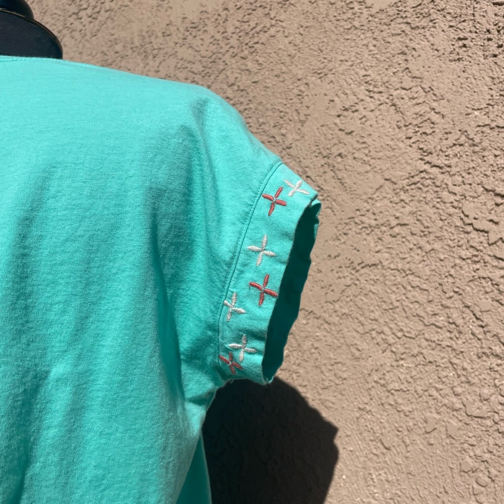 Johnny Was Turquoise Embroidered Short Sleeve Top - Picture 5 of 11